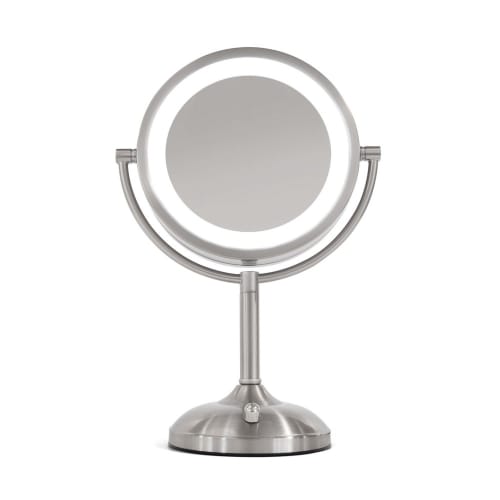 Jerdon Tabletop Lighted Makeup Mirror, 10X-1X, Nickel
